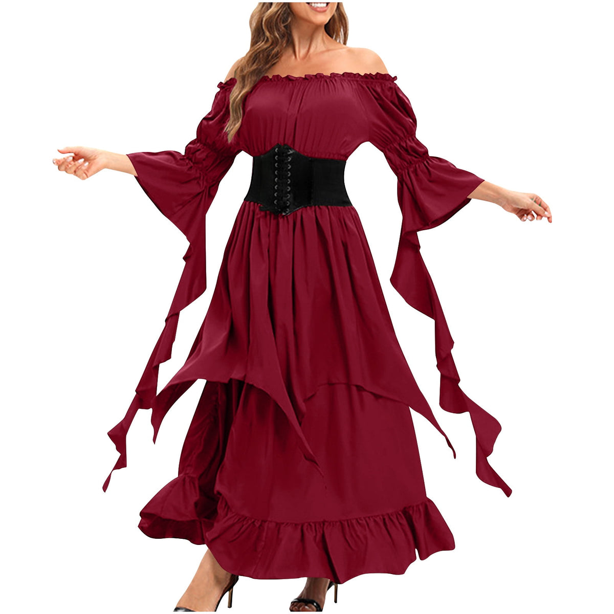 LYXSSBYX Maxi Dresses for Women Women's Long Sleeve Neck Dress Floor Length Cosplay Dress Plus Size Dress
