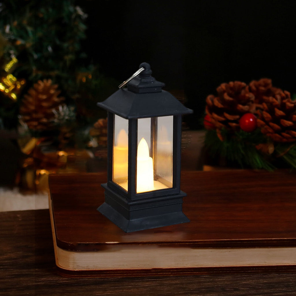 Lanterns Decorative Indoor & Outdoor- Black Candle Lantern, 3.7in Waterproof LED Lantern for Patio & Porch, Battery-Powered Hanging Vintage Lanterns with Timer for Weddings, Transparent