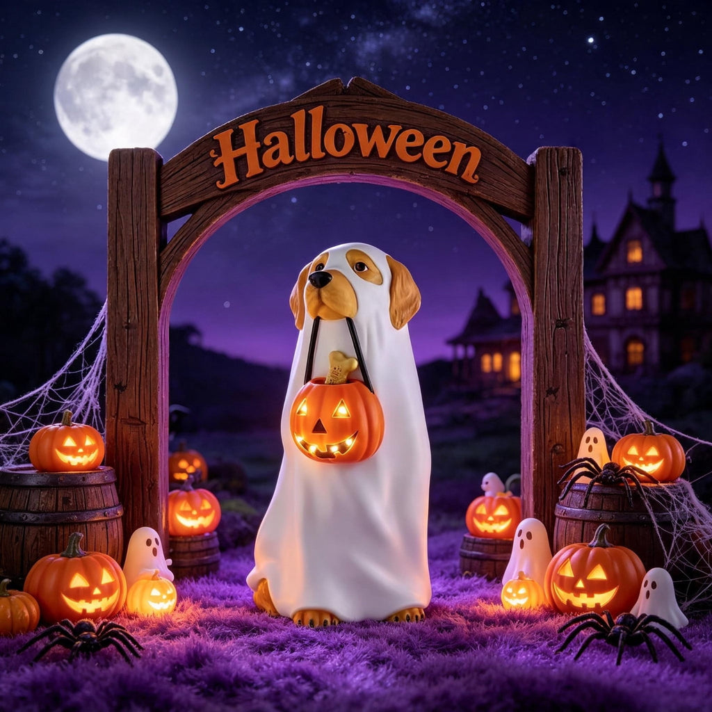 Large‑Size Resin Ghost Dog Blow Mold LED Lit Ornament, Detailed Light‑Up Dog Statue, Eye‑Catching Tabletop Decor For Indoor Halloween Home Styling