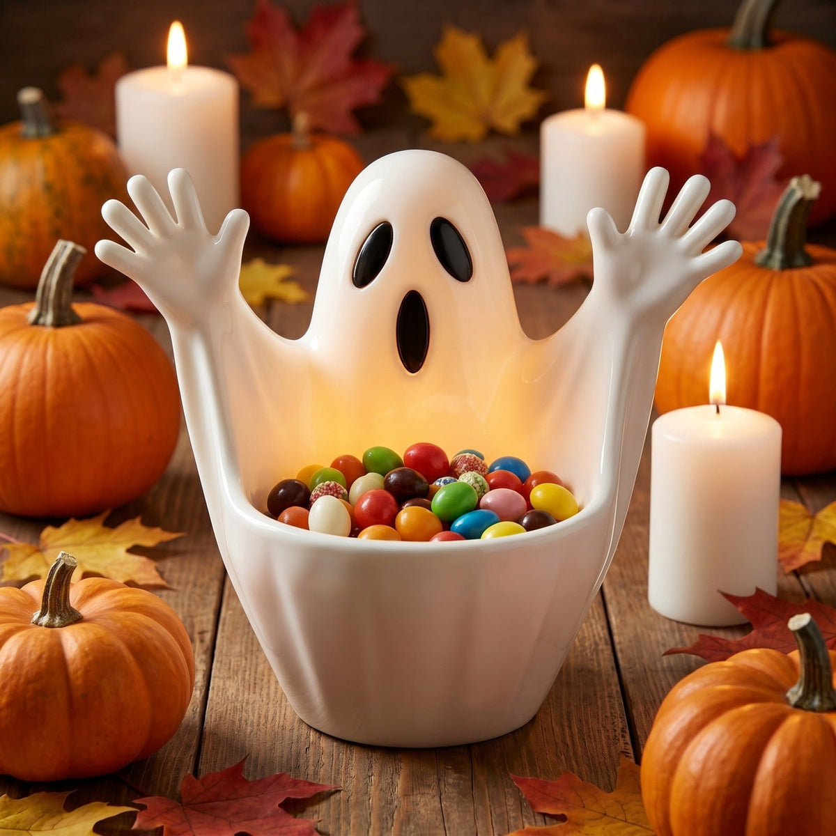 Diceymbol Halloween Pumpkin Snack Bowl Stand Collapsible Broomstick Candy Tray for Cupcakes & Desserts, Resin Serving Platter with Ceramic Pumpkin Bowls