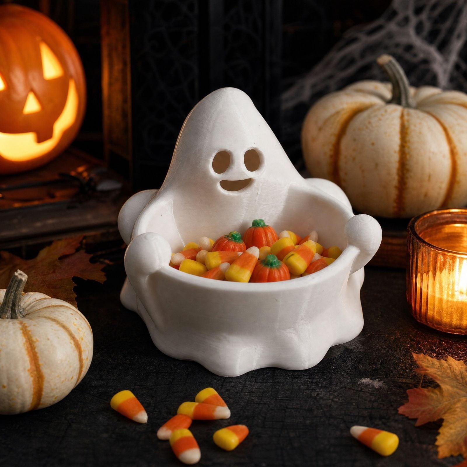 Diceymbol Halloween Pumpkin Snack Bowl Stand Collapsible Broomstick Candy Tray for Cupcakes & Desserts, Resin Serving Platter with Ceramic Pumpkin Bowls