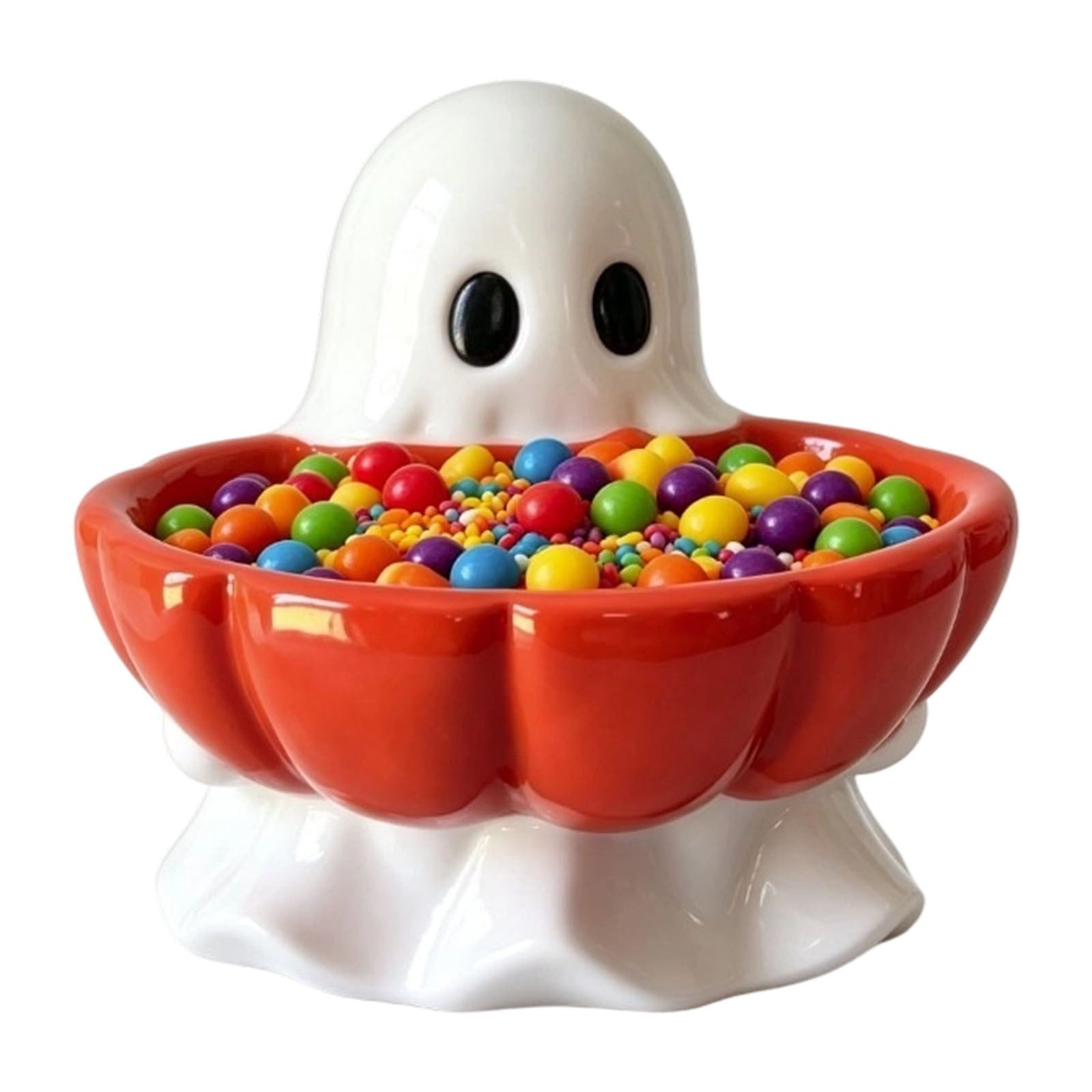 Diceymbol Halloween Pumpkin Snack Bowl Stand Collapsible Broomstick Candy Tray for Cupcakes & Desserts, Resin Serving Platter with Ceramic Pumpkin Bowls