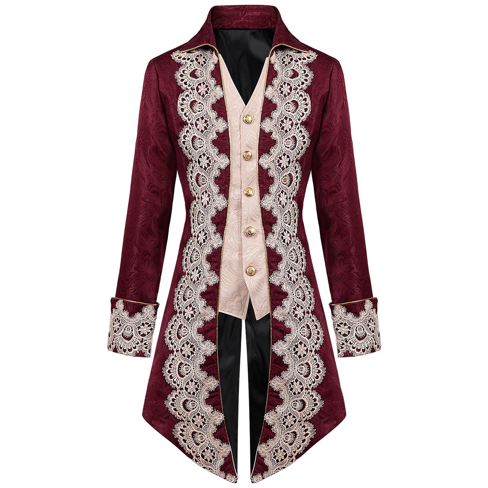 Lilgiuy Men's Steampunk Mid-Century Swallow-tailed Coat Patchwork Turn-down Collar Long-sleeved Gothic Victorian Coat Uniform Halloween Costume (Army Green)