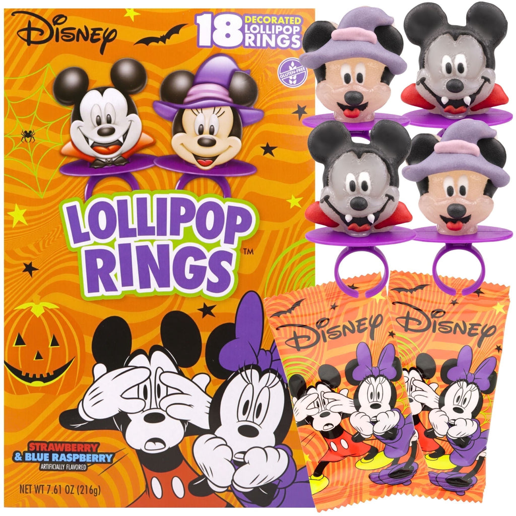 Disney Mickey and Minnie Halloween Lollipop Rings, Character Candy Pops, Party Favors, 18 Count, 7.61 Ounce Box