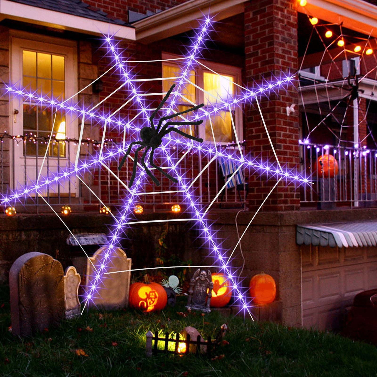 Loyerfyivos Spider Webs Halloween Decorations Lights, 2024 12ft Halloween Spider Web Lights with 1 Spider, 8 Modes, Waterproof & Timer, Perfect Outdoor Yard Halloween Decorations - Purple