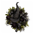 Luckky Black Rose Witch Hat Front Door Wreath,Elegant Spooky Halloween Door Decor with Spider Web Ribbon,Creepy Stylish Wreath for Home Accent,Gothic Themed Party & Indoor Room