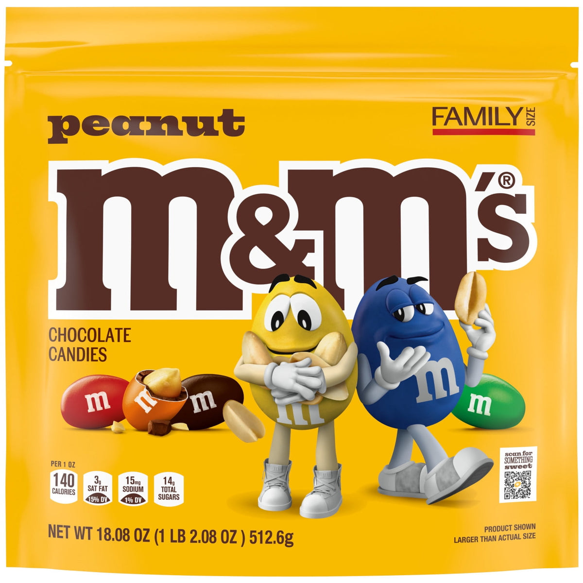 M&M's Peanut Milk Chocolate Candy, Family Size 18.08 oz Resealable Bulk Bag