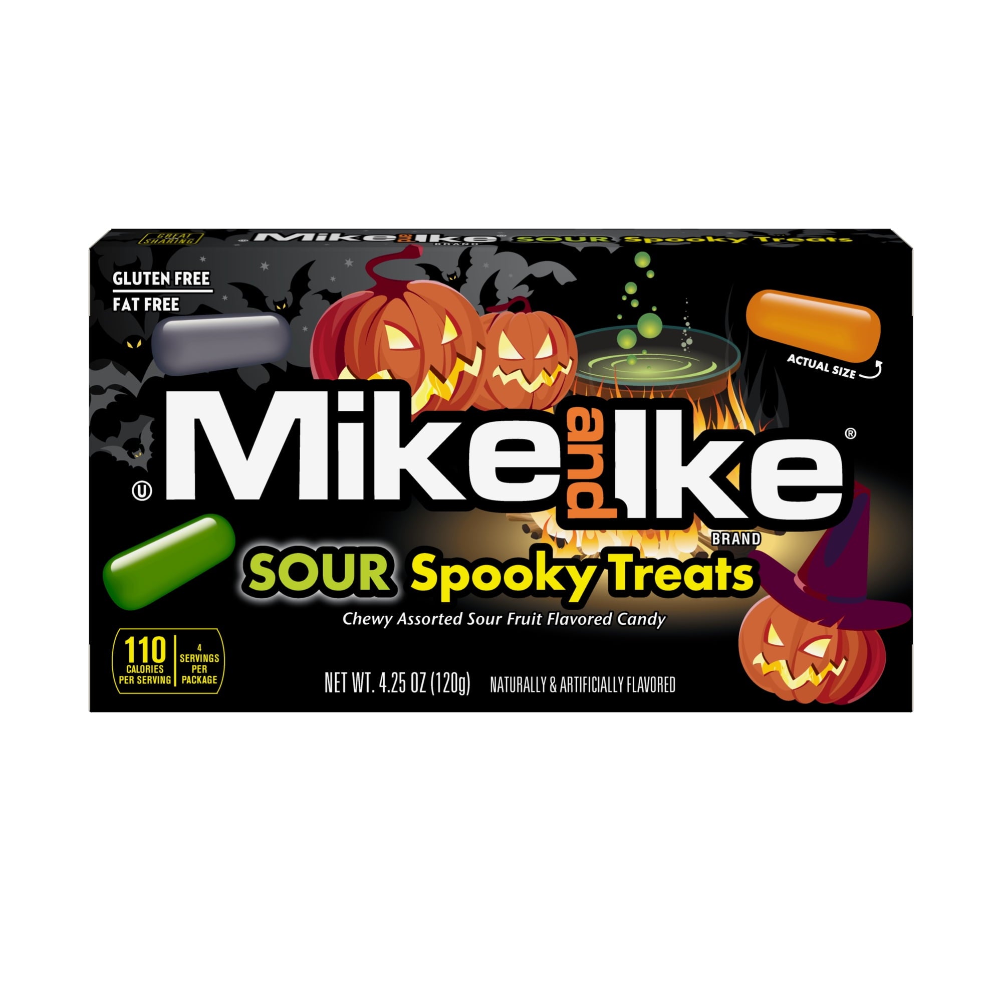 MIKE AND IKE SOUR Spooky Treats Chewy Candy, Halloween Candy, 4.25 Ounce Theater Box, 1 Count