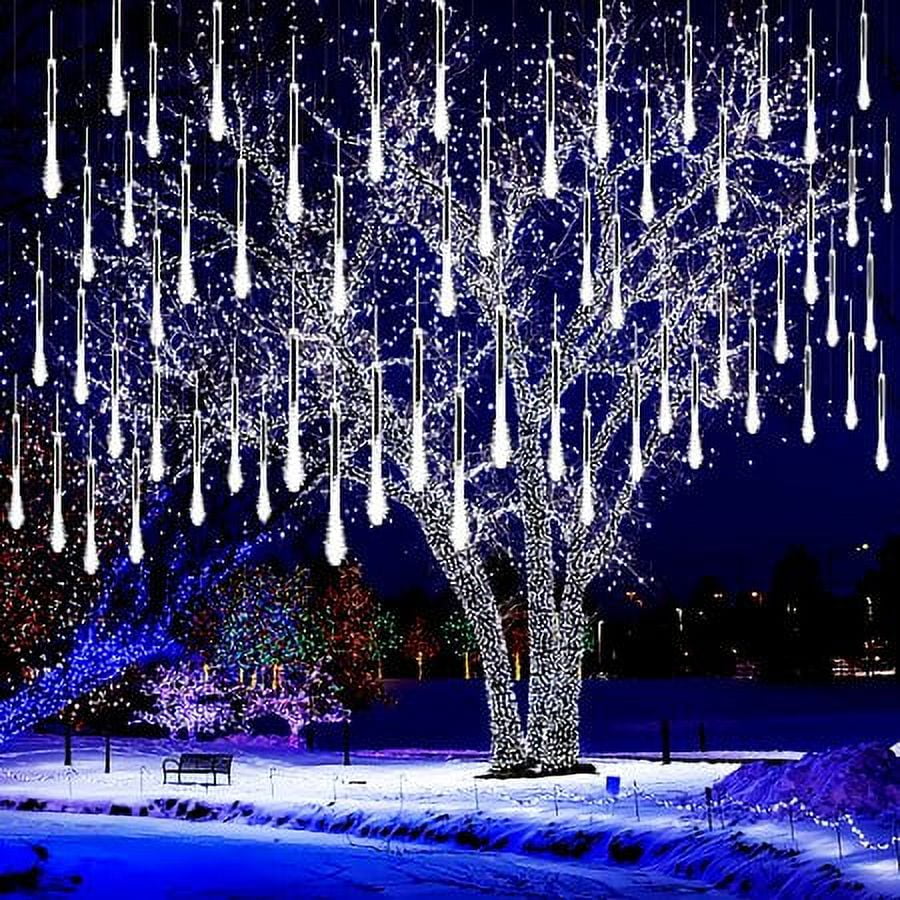 Morttic Meteor Shower Lights, Outdoor Falling Rain Lights 12 inch 8 Tube 192 LED Snow Falling Icicle Cascading Lights for Xmas Tree Halloween Decoration Wedding Party, Warm White