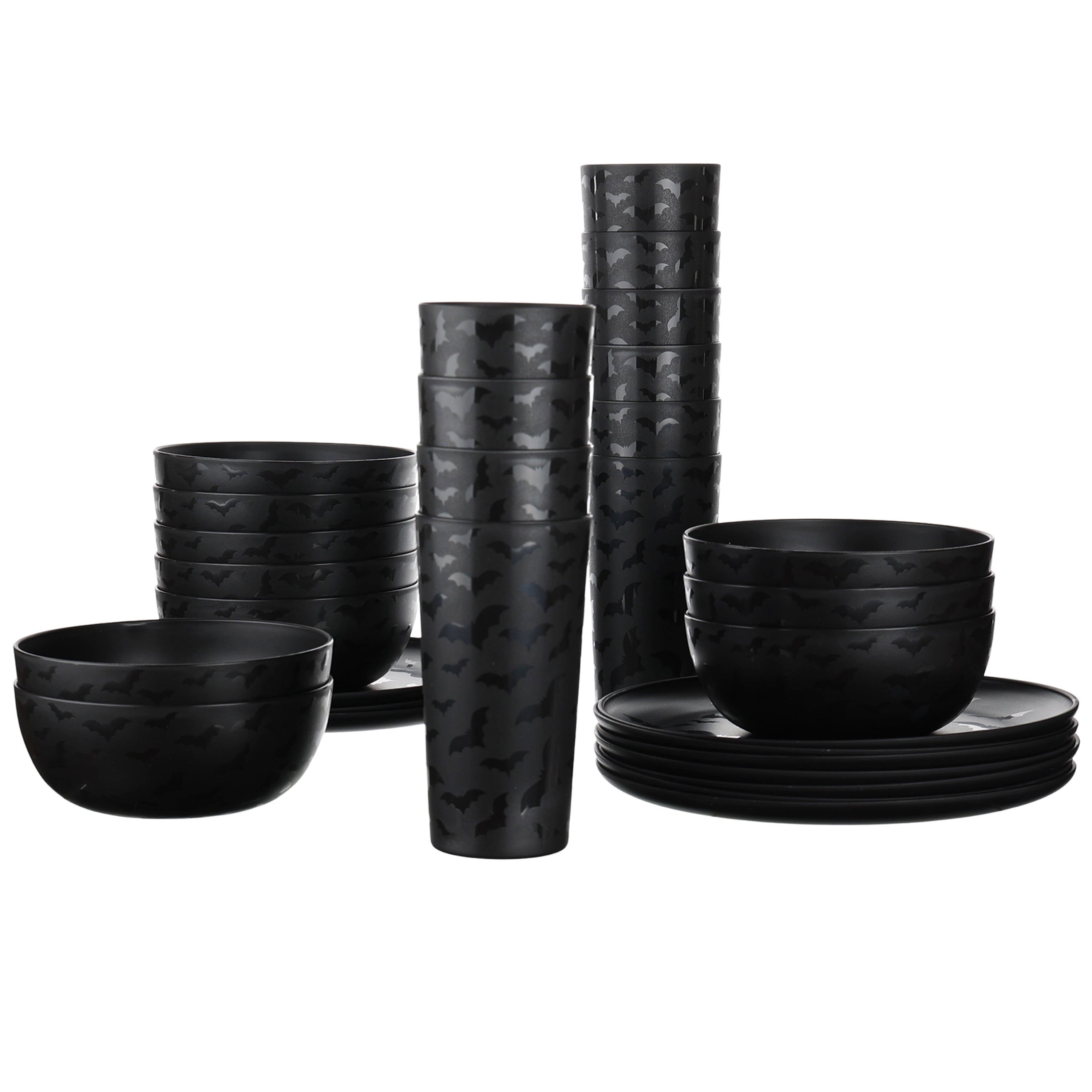 Mainstays 30-Piece Plastic Etched Pumpkin Dinnerware Set, Orange