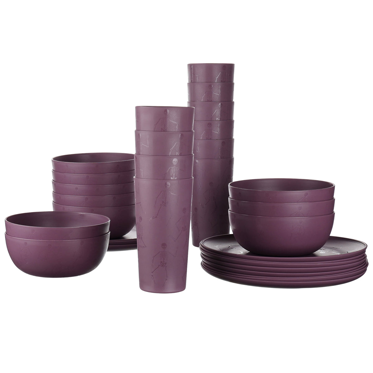Mainstays 30-Piece Plastic Etched Pumpkin Dinnerware Set, Orange
