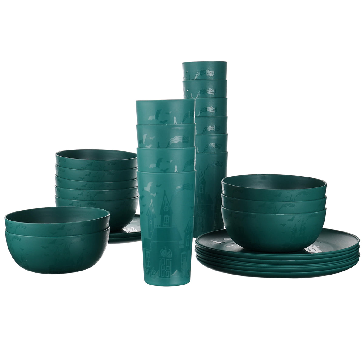 Mainstays 30-Piece Plastic Etched Pumpkin Dinnerware Set, Orange