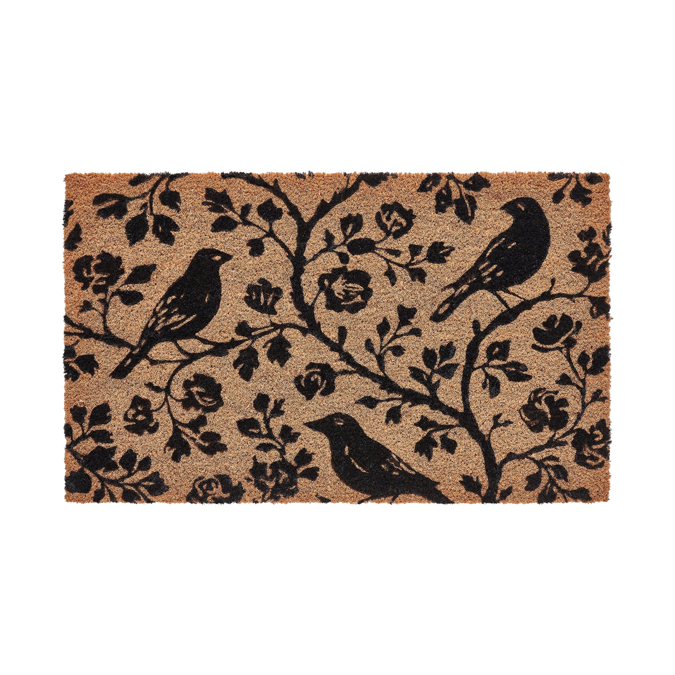 My Texas House Halloween Natural/Black Floral Bird Outdoor Coir Doormat, 30" x 48"