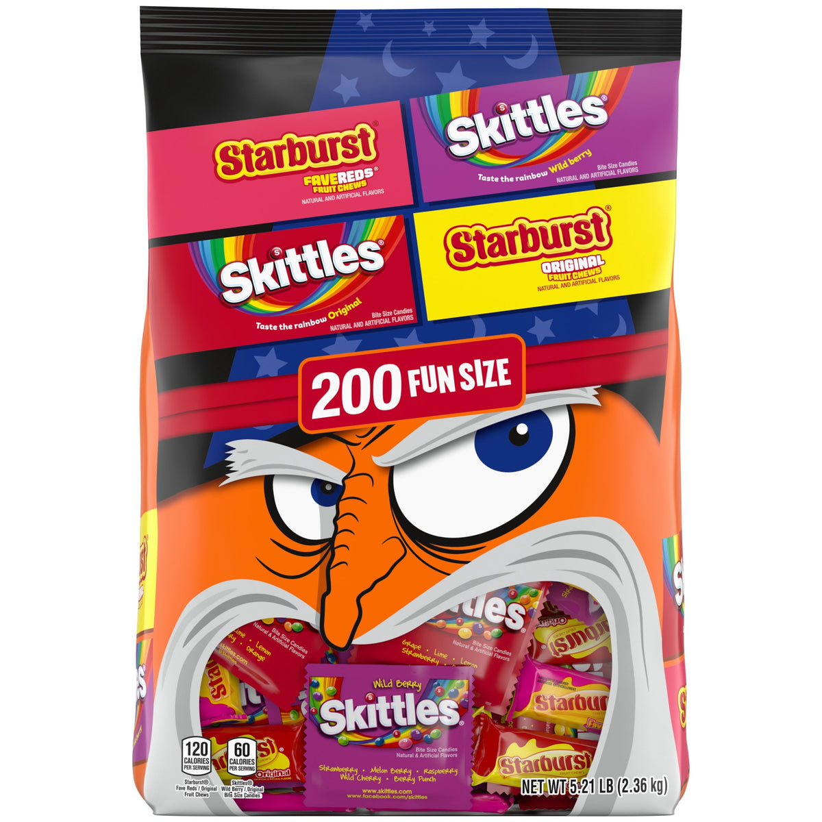 Skittles & Starburst Fun Size Chewy Halloween Candy Variety Pack - 200 Ct Bulk Bag