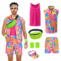 MYATED 6 Pieces 80s Men Workout Costume Halloween Cosplay Outfits 80s 90s Workout Outfit Party Clothing for Adult Mens,XL