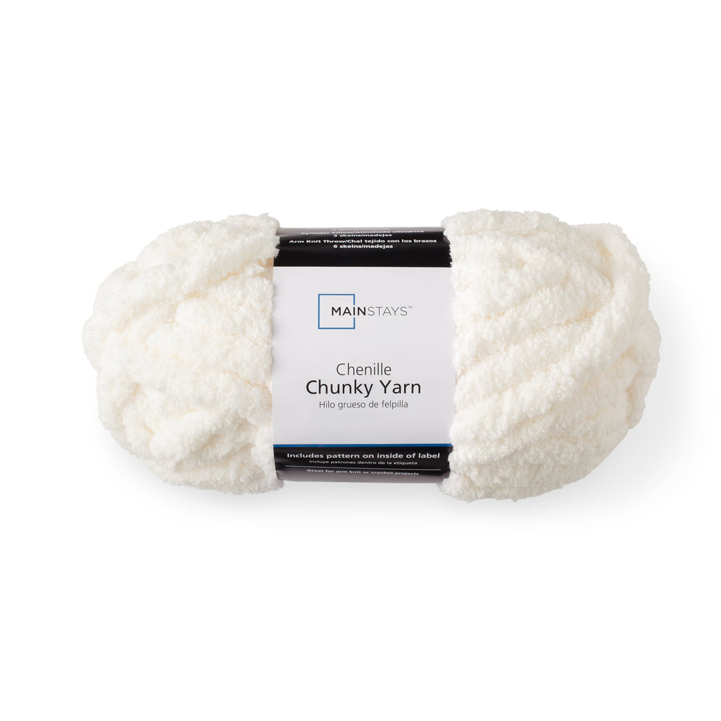 Mainstays Chunky Chenille Yarn, 31.7 yd, Ivory, 100% Polyester, Super Bulky
