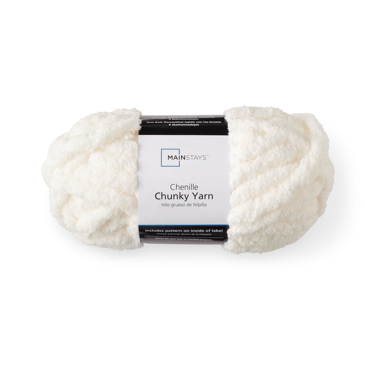 Mainstays Chunky Chenille Yarn, 31.7 yd, Ivory, 100% Polyester, Super Bulky