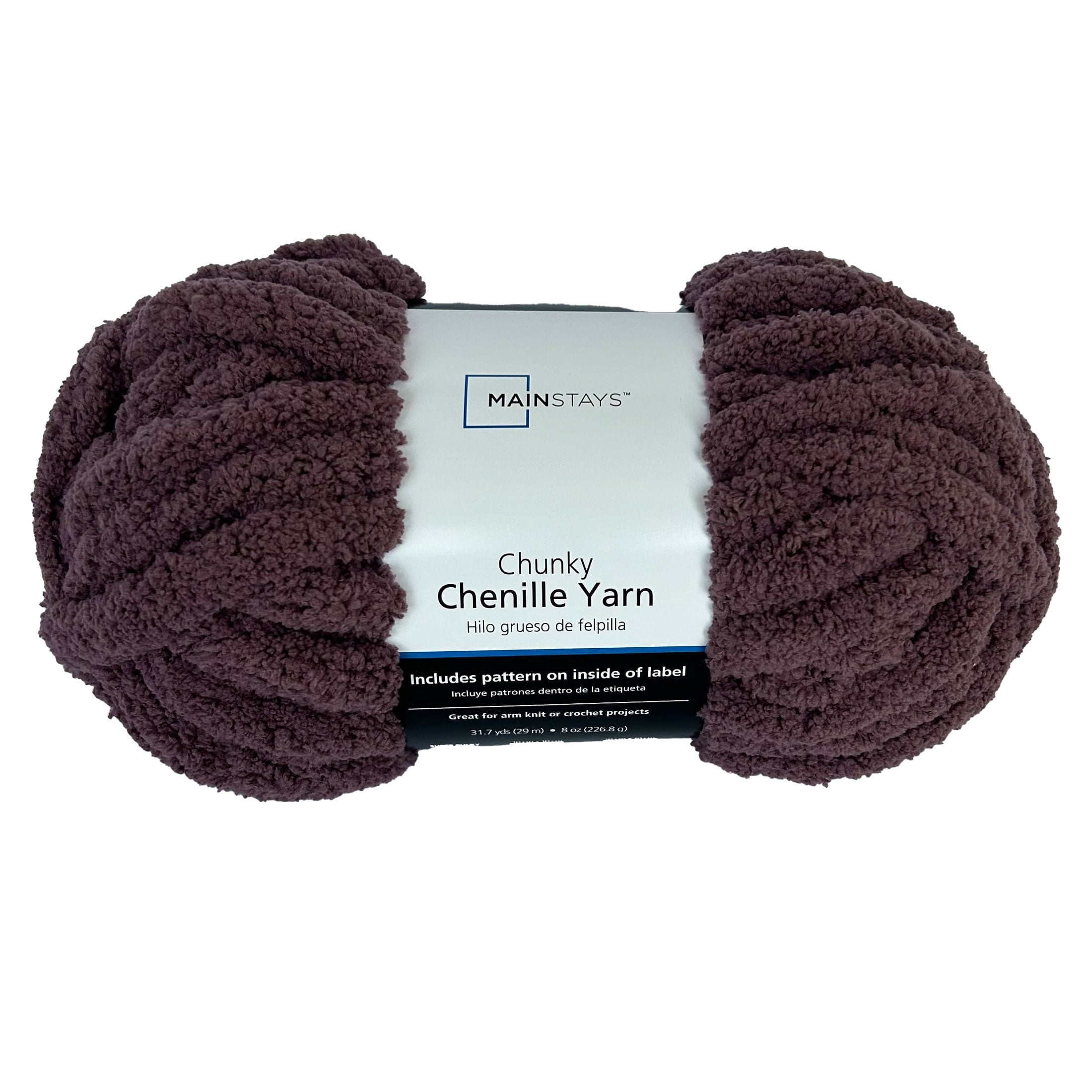 Mainstays Chunky Chenille Yarn, 31.7 yd, Ivory, 100% Polyester, Super Bulky
