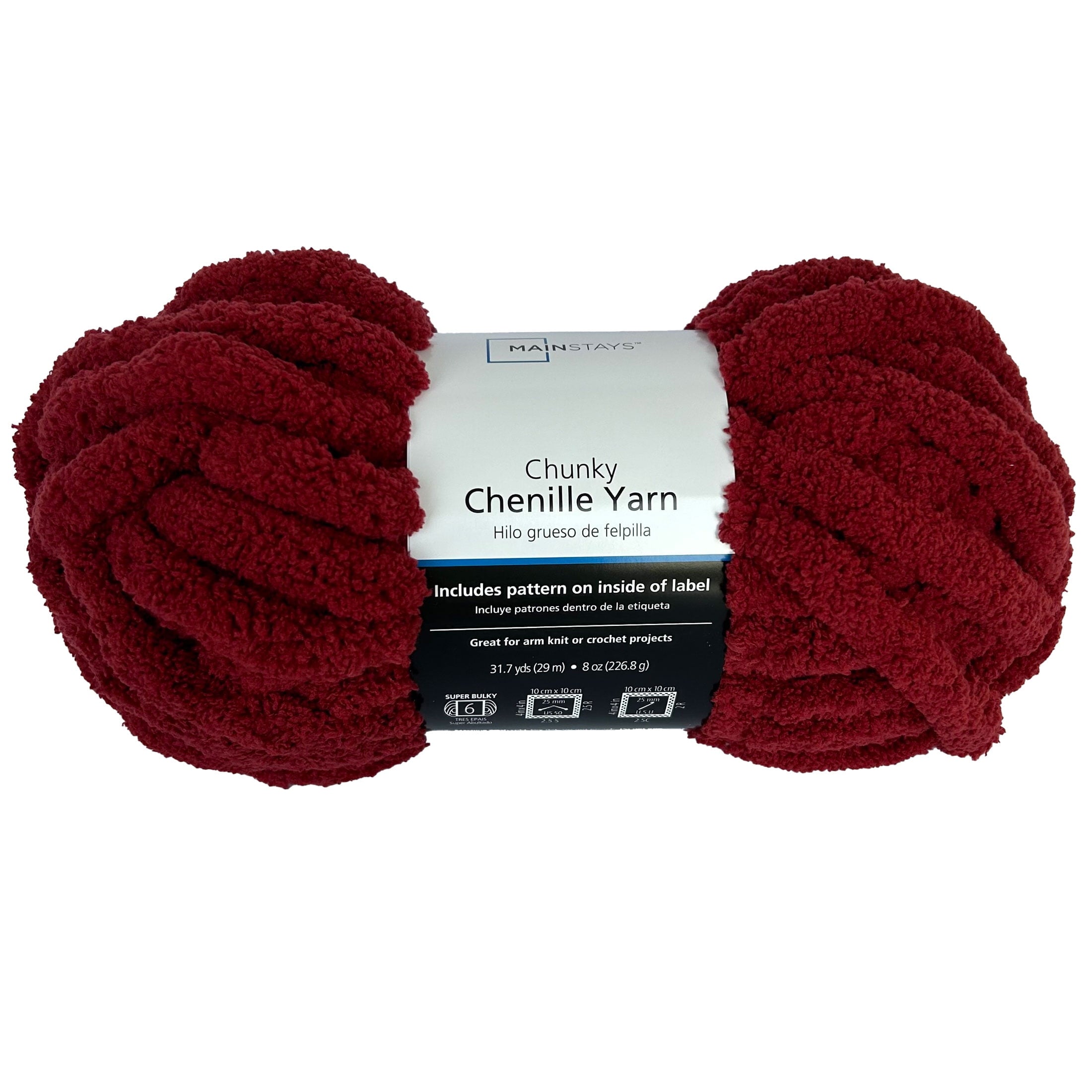Mainstays Chunky Chenille Yarn, 31.7 yd, Ivory, 100% Polyester, Super Bulky