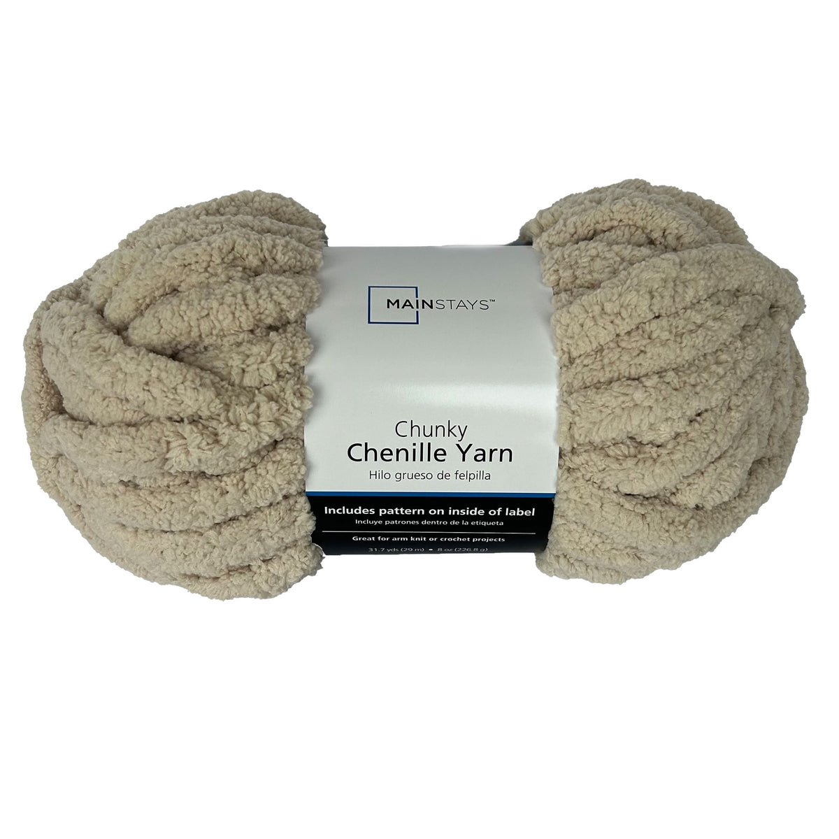 Mainstays Chunky Chenille Yarn, 31.7 yd, Ivory, 100% Polyester, Super Bulky