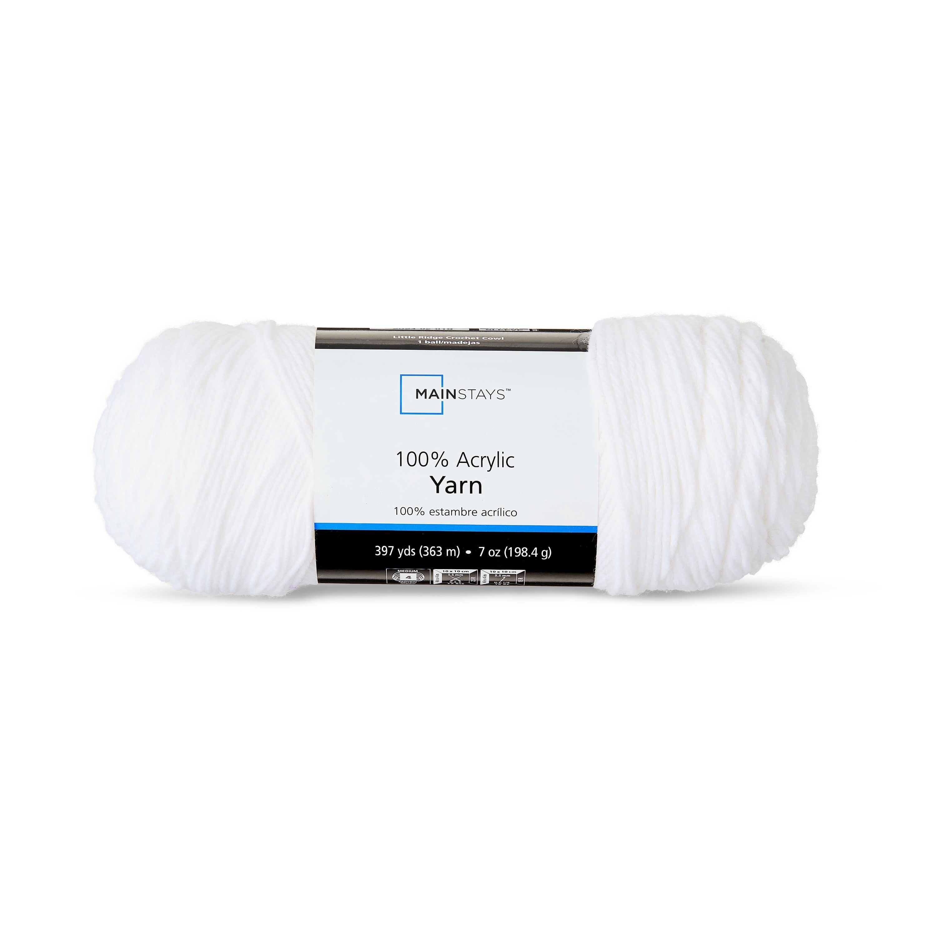 Mainstays Medium 4 Acrylic Yarn, White, 7 oz, 397 Yards