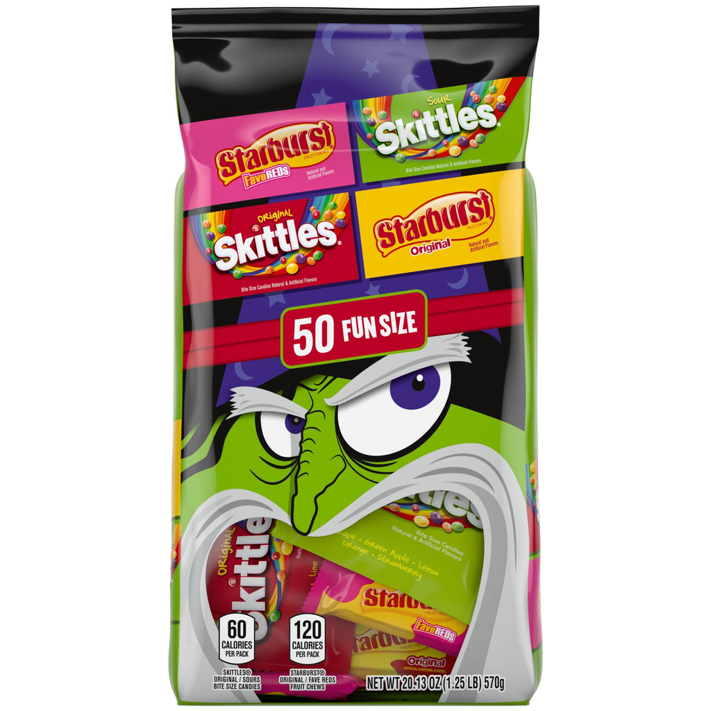 Skittles, Skittles Sours, Starburst, and Starburst FaveREDS Halloween Candy - 50 Ct Bulk Bag