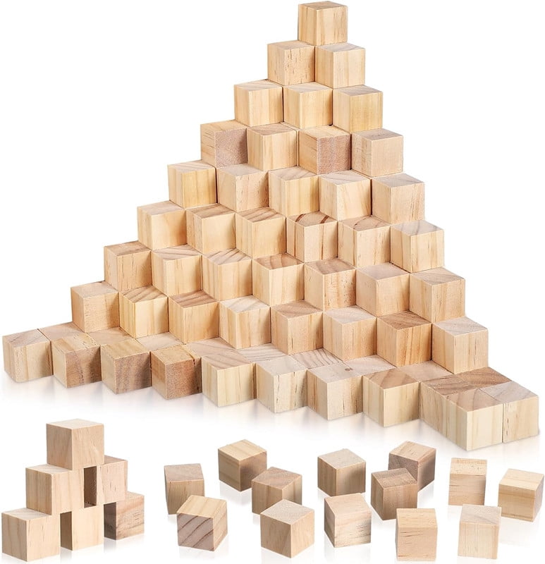 Meilimei 100 Pcs 1 Inch Unfinished Wooden Cubes, Natural Wood Blocks for Crafting, DIY Wood Squares for Painting, Carving, Showers & Art Projects