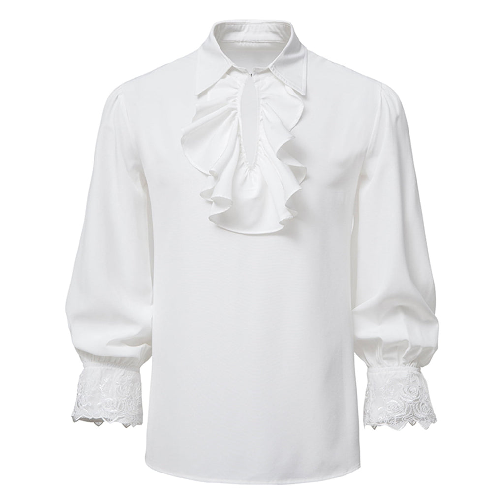 Men LYXSSBYX Mens Shirts Long Sleeve Pullover Stand Collar Ruffled Renaissance Shirt Steampunk Trumpet Sleeve Top