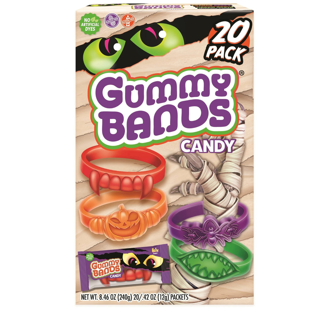 Monster Gummy Bands Candy Box - 20 Count, Allergen-Free, Halloween Treats