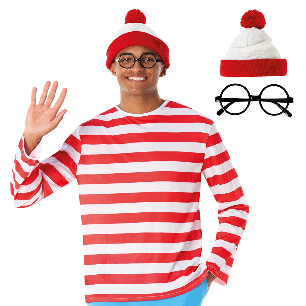 Morph Mens Wheres Wanderer Costume Set Adult Red White Stripe Book Character Halloween Red L