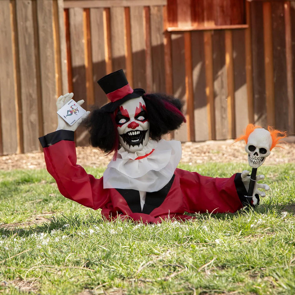 19 1/2" Groundbreaker Black, Red & White Clown Animated Prop Halloween Decoration