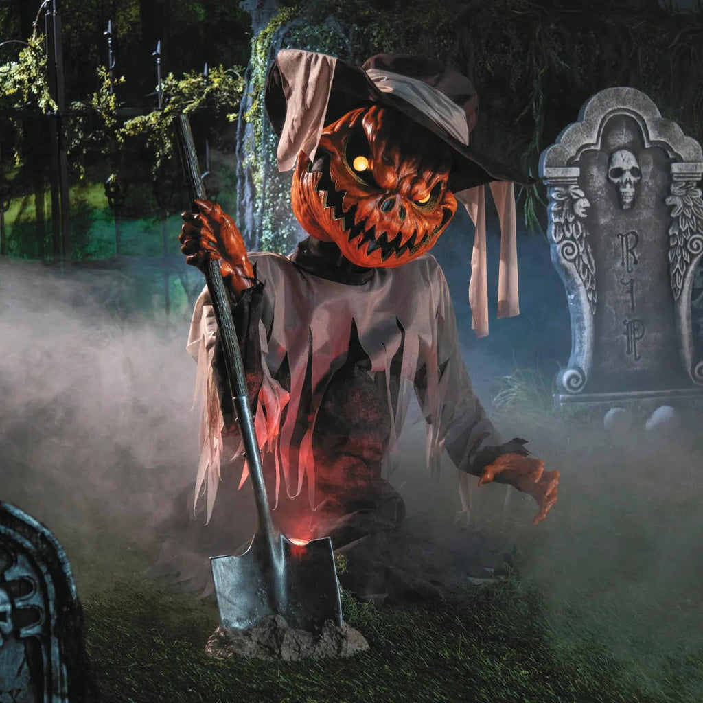 3 Ft. Animated Light-Up Pop-Up Pumpkin Head Scarecrow Halloween Decoration