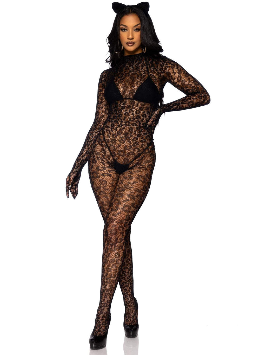 Morris Costumes - Women's Black Leopard Catsuit Costume - One Size