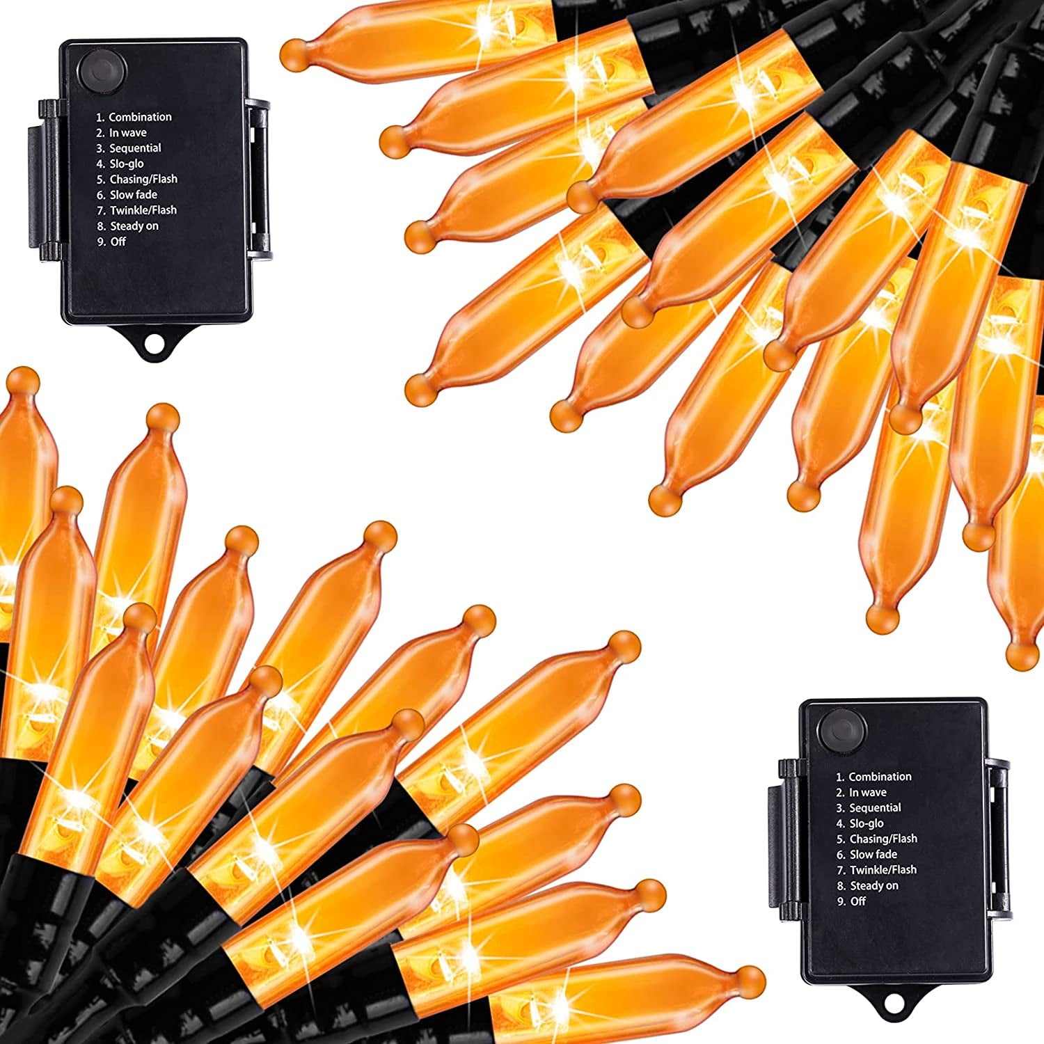 Morttic 2 Pack Orange String Lights 16.4Feet 50 LED Battery Operated Waterproof Mini Fairy Lights Show with 8 Modes for Outdoor Indoor Patio Xmas Tree Birthday Party Holiday Christmas Decorations