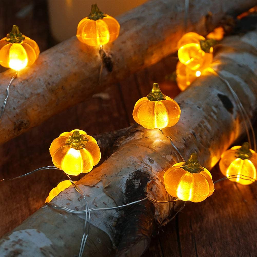 Morttic Halloween Lights 3D 10ft 30 LEDs Pumpkin String Lights Battery Powered Orange Lights for Halloween Party Indoor Fall Outdoor Harvest Thanksgiving Decorations