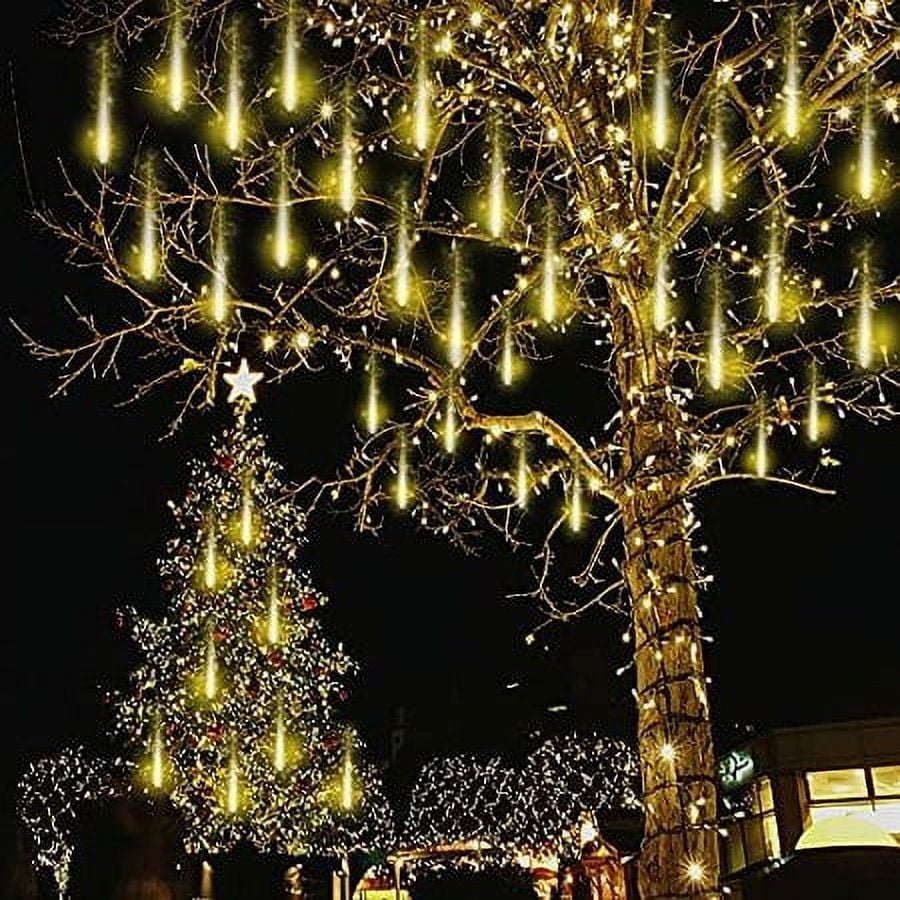 Morttic Meteor Shower Lights, Outdoor Falling Rain Lights 12 inch 8 Tube 192 LED Snow Falling Icicle Cascading Lights for Xmas Tree Halloween Decoration Wedding Party, Warm White