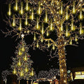 Morttic Meteor Shower Lights, Outdoor Falling Rain Lights 12 inch 8 Tube 192 LED Snow Falling Icicle Cascading Lights for Xmas Tree Halloween Decoration Wedding Party, Warm White