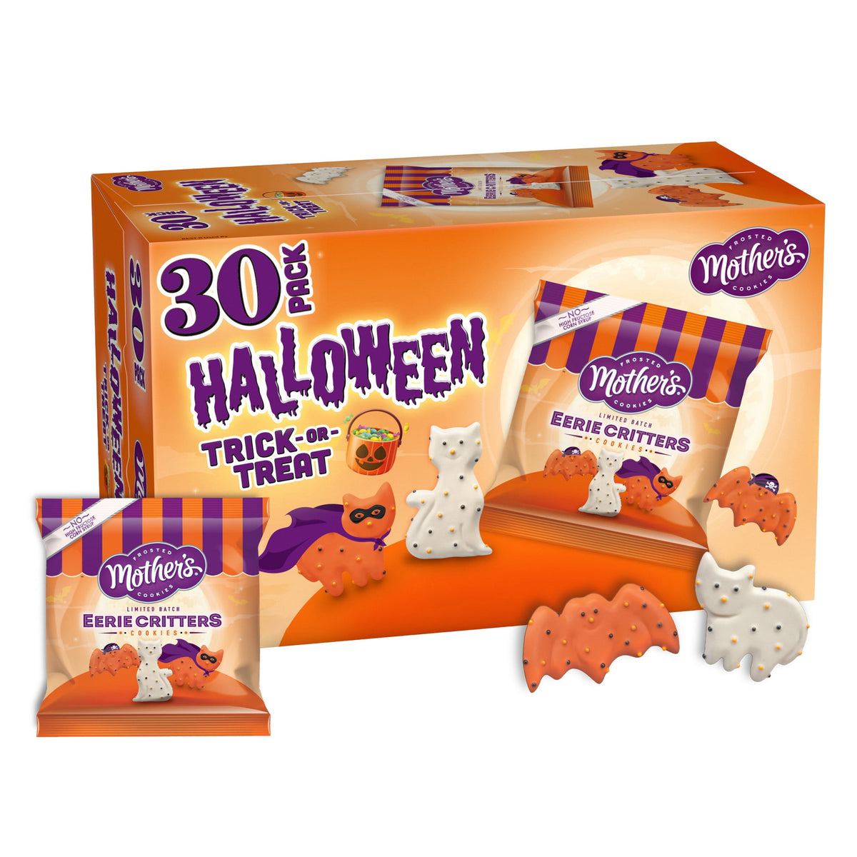 Mother's Eerie Critters, Halloween Snacks, Frosted Animal Cookies, 30 Pack, 0.5 oz Each