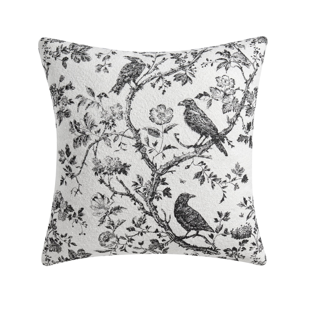 My Texas House Halloween Raven Toile Decorative Pillow, Ivory and Black, 20" x 20"