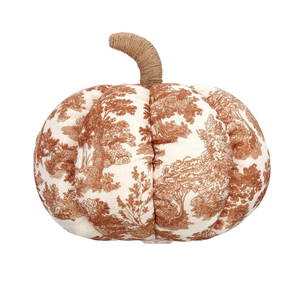 My Texas House Fall Forest Toile Pumpkin Decorative Pillow, Rust and Cream, 6"