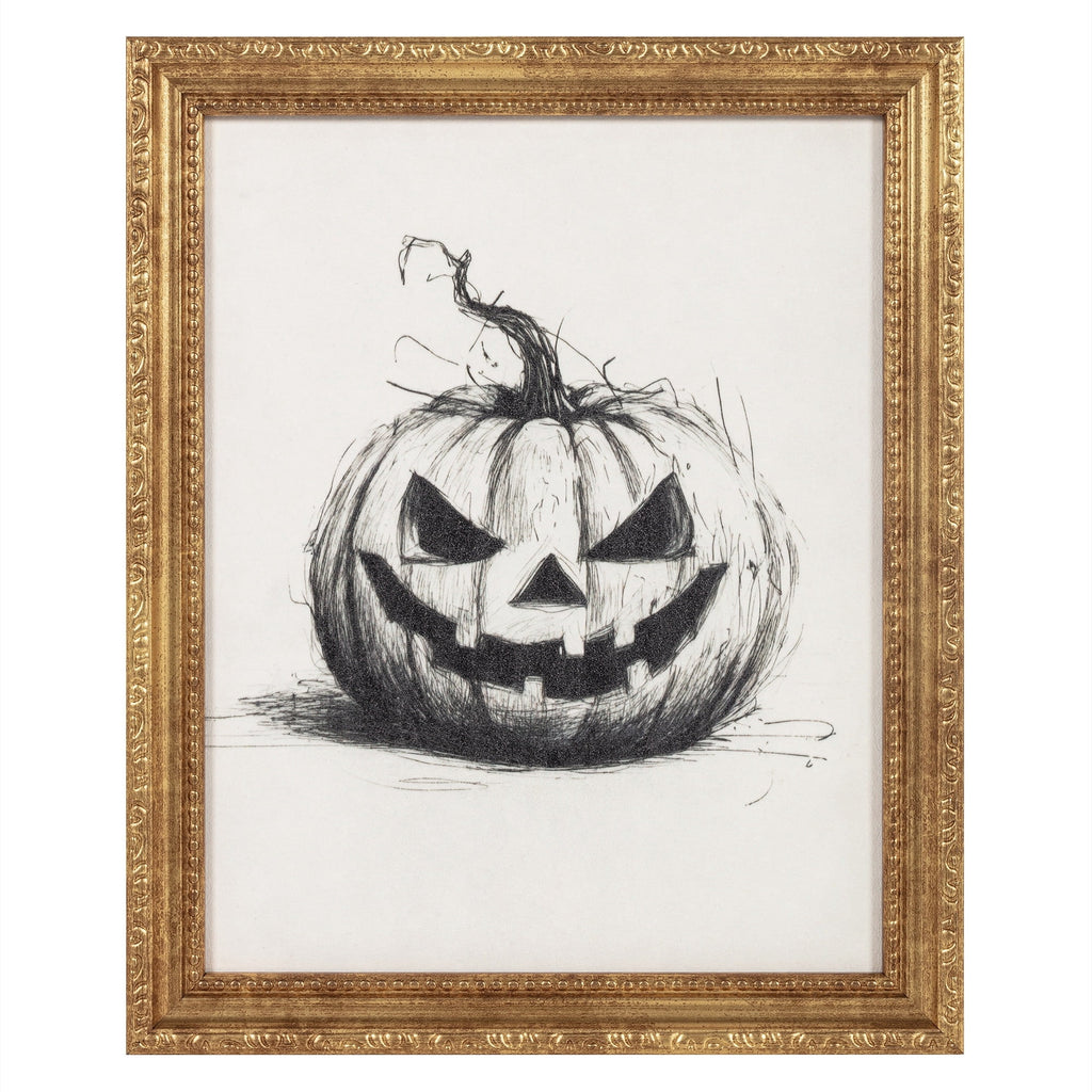 My Texas House Framed Halloween Black and White Pumpkin Art Print 9x11