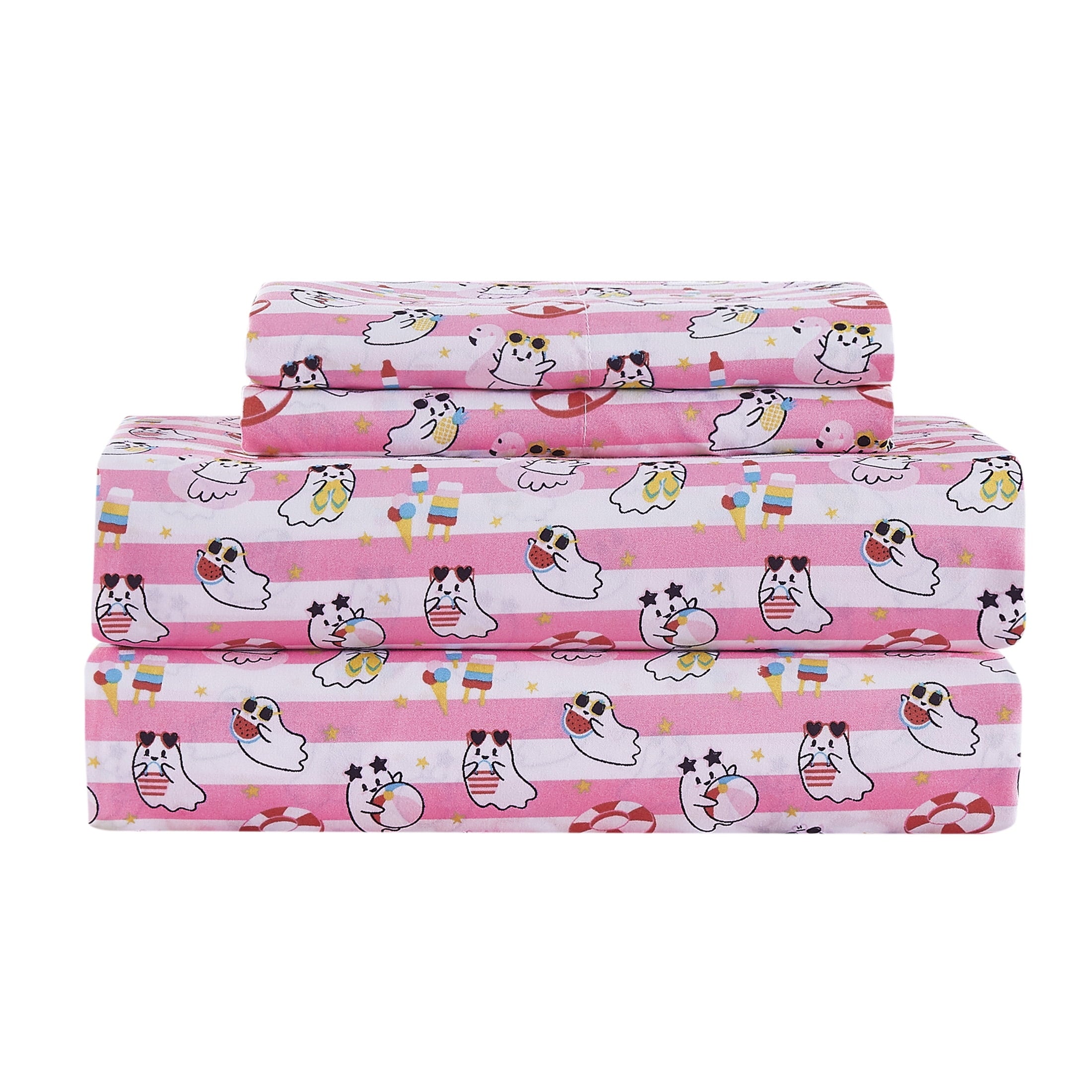 Summerween Crafted by Catherine Full 4-Piece Sheet Set, Black & White Nautical Ghosts