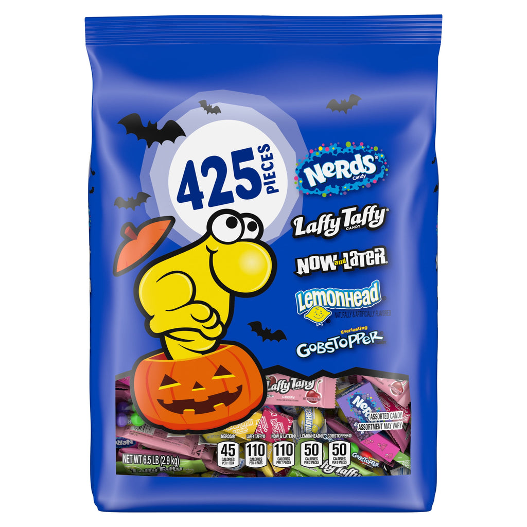 Nerds Classic Fun Halloween Trick-or-Treat Variety Bag, Laffy Taffy, Now and Later, Lemonhead, Gobstopper, and NERDS Original, 425 Pieces, 104.6 Ounces
