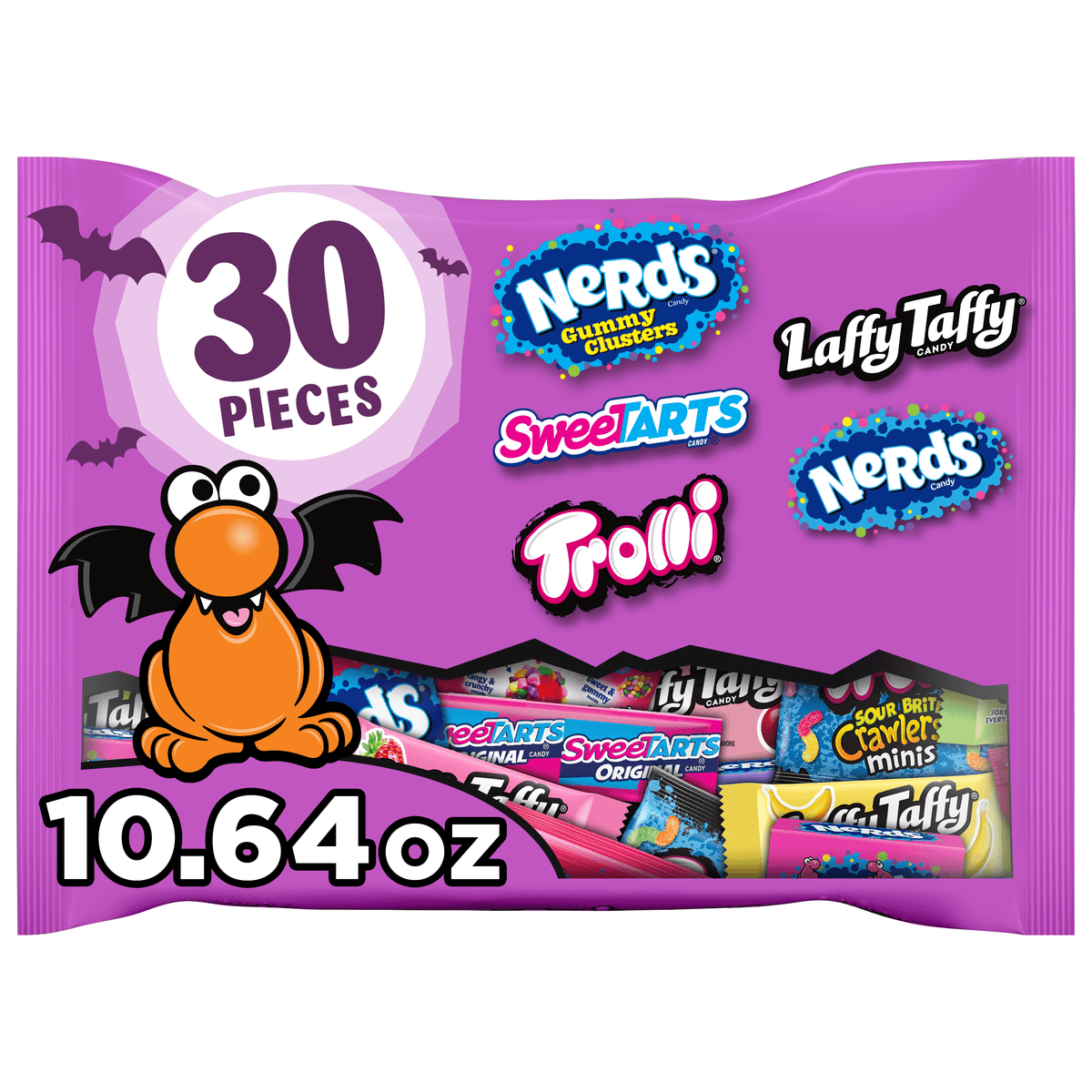 Nerds Core Winners Halloween Trick-or-Treat Variety Bag, NERDS Gummy Clusters, SweeTARTS, Trolli, Laffy Taffy, and NERDS Original, 30 Pieces, 10.64 Ounces
