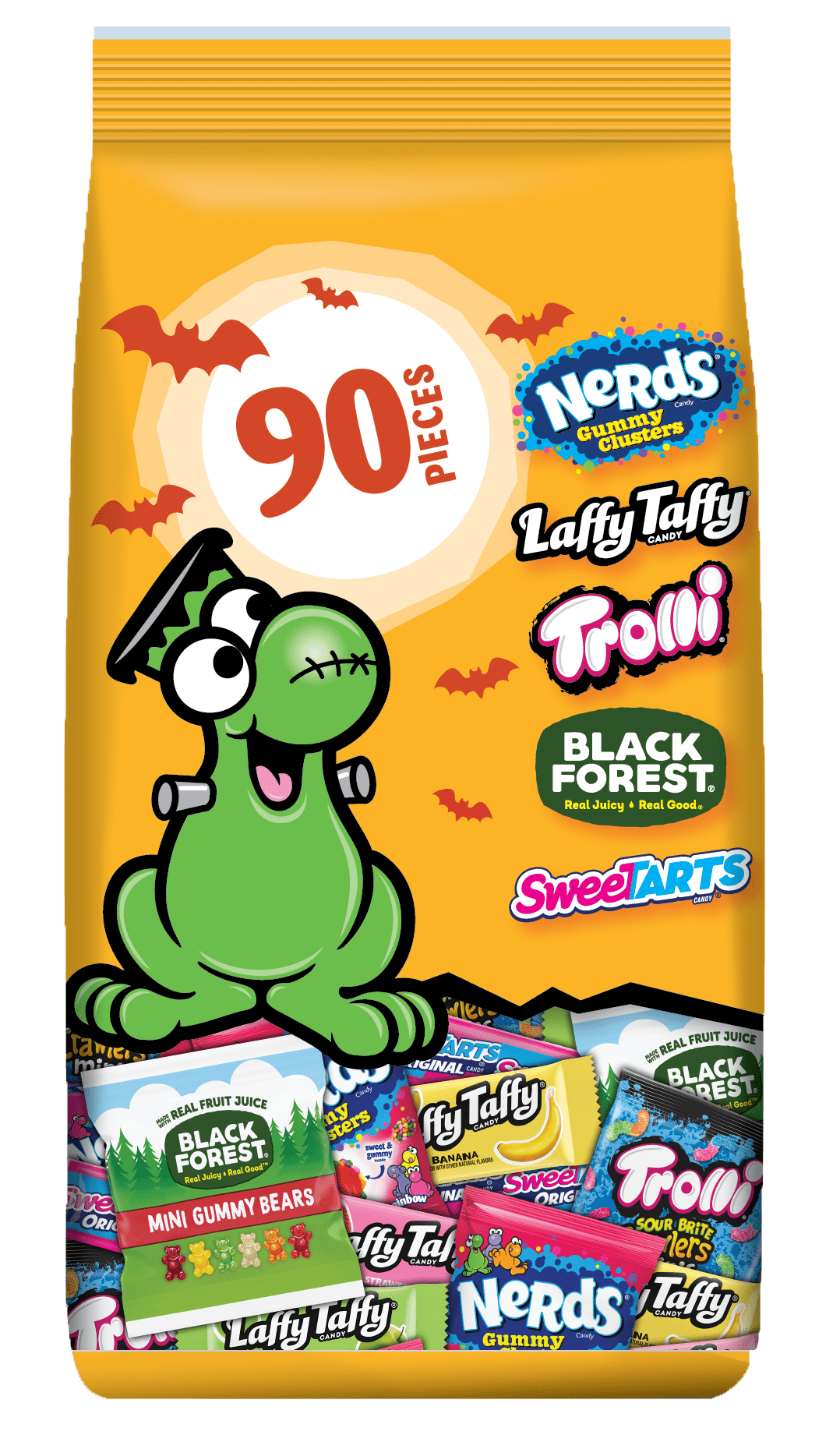 Nerds Fruity Chewy Halloween Trick-or-Treat Variety Bag, NERDS Gummy Clusters, SweeTARTS, Trolli, Laffy Taffy, and Black Forest, 30.2 oz, 90 Count