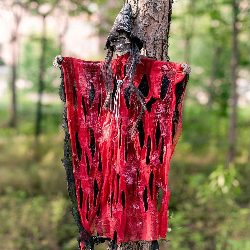 27.5" Halloween Animated Hanging Talking Witch,Sound Activated Ghost Halloween Decor Animatronic Hanging Decorations for Halloween Party Prop Decor,Outdoor Indoor Decorations
