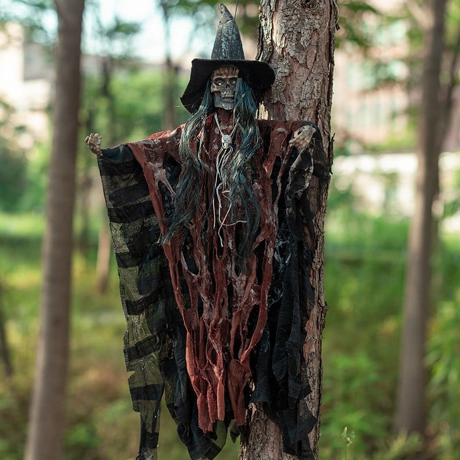 27.5" Halloween Animated Hanging Talking Witch,Sound Activated Ghost Halloween Decor Animatronic Hanging Decorations for Halloween Party Prop Decor,Outdoor Indoor Decorations