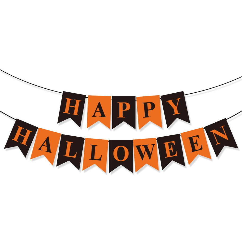 EWSFHUI Happy Halloween Banner Halloween Black and Orange Bunting Banner Garland for Halloween Party Decorations Halloween Decor for Mantle Fireplace Wall Party Supplies