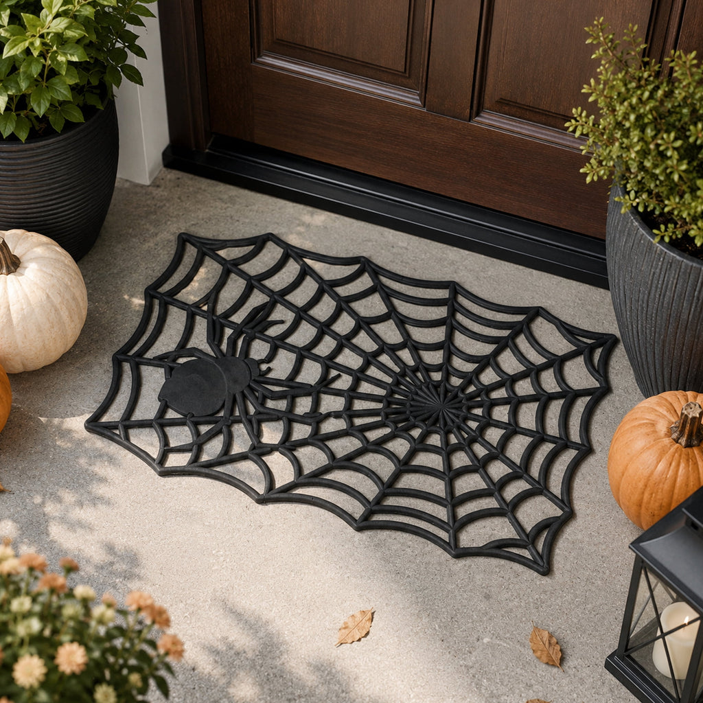 Northlight Spider Web Rectangular Halloween Doormat - Black - 18" x 30"
