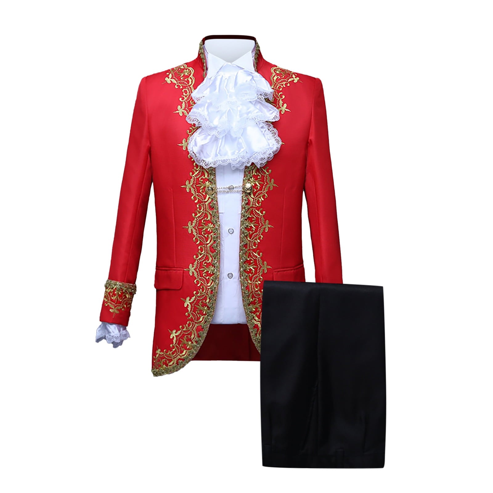 Odeerbi Mens Steampunk Tailcoat Gothic Medieval Gold Embroidery Jacket Halloween Tuxedo Coat Frock Uniform European Court Performances Prince Uniforms Coat White